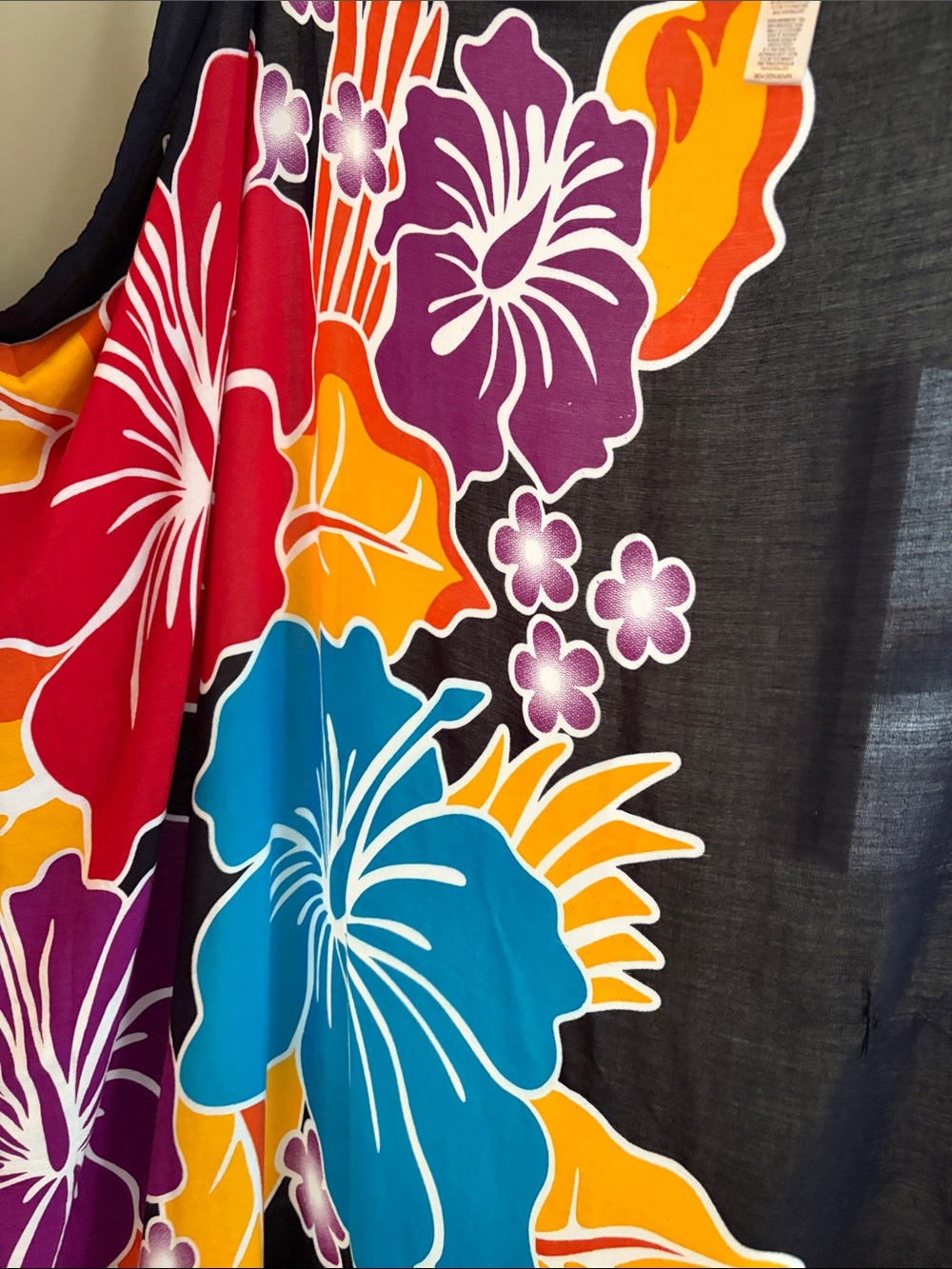 Vibrant Floral Beach Sarong — Black with Red, Purple Orange & Teal Flowers - Picture 5 of 7